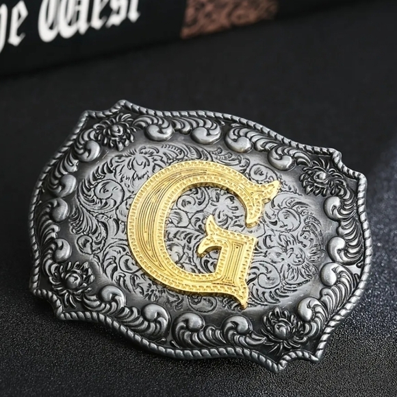 Initial G Letter g Monogram Western Cowboy Men Women Iced  New western cowboy letter G initials monogram belt buckle